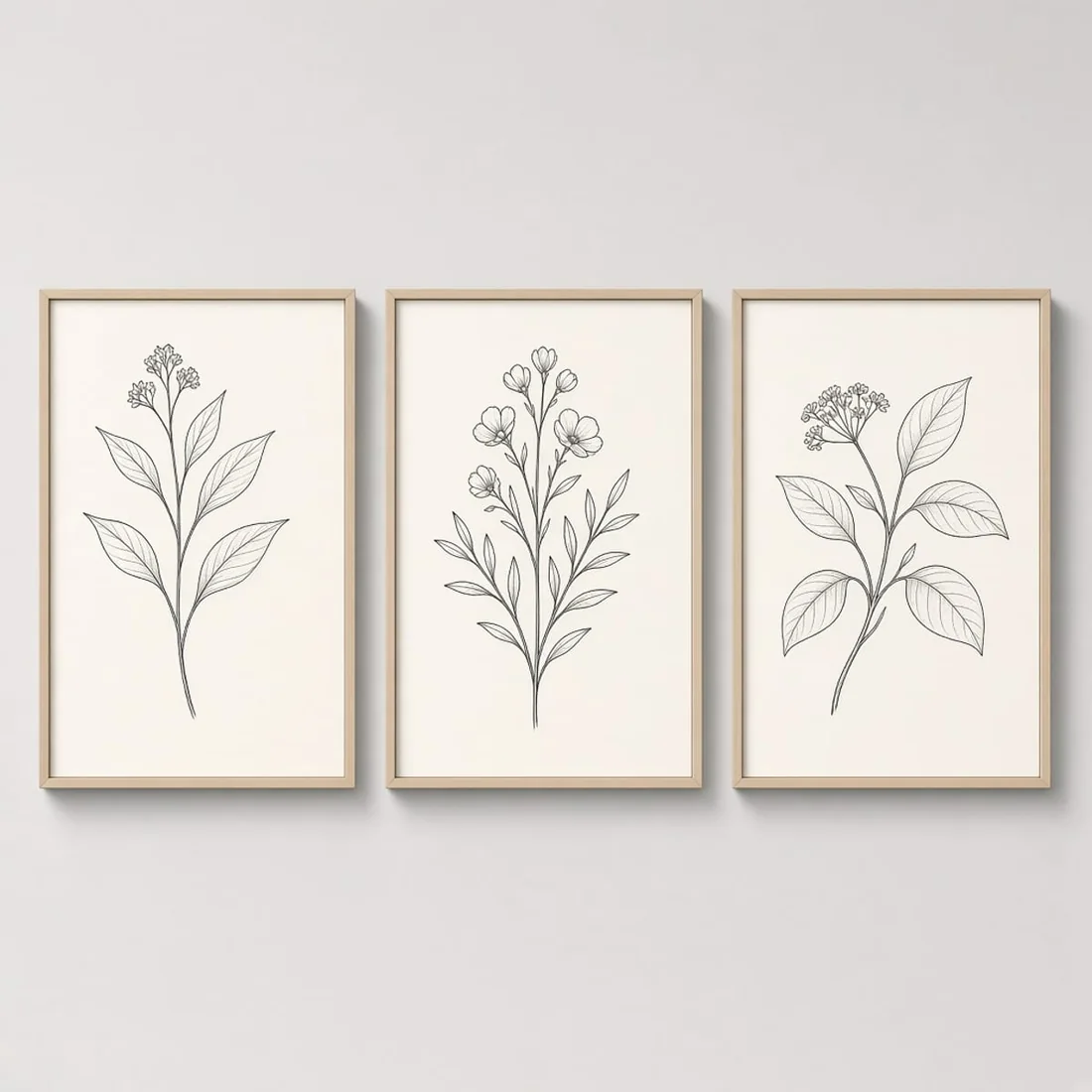 Botanical Line Drawing Triptych